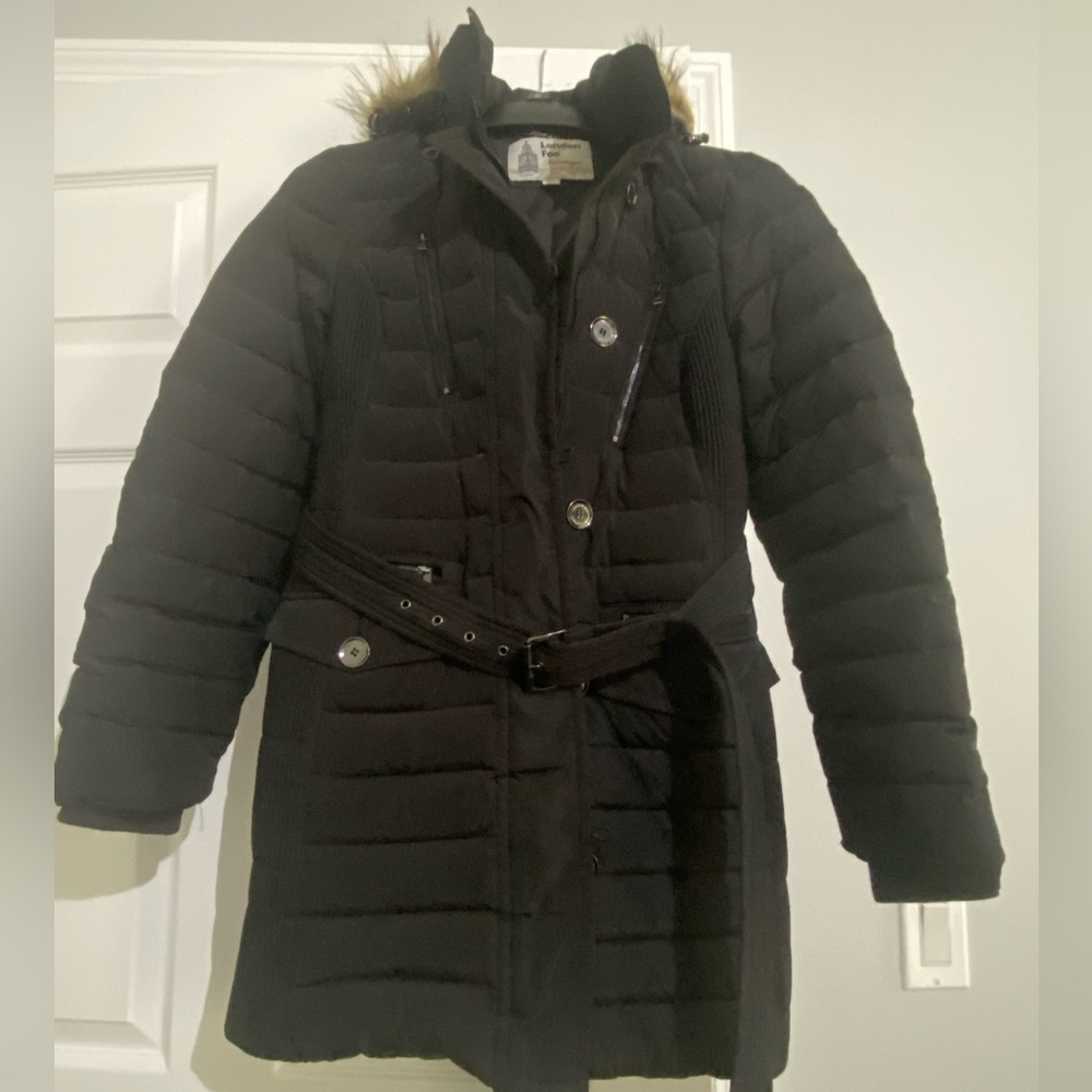 London Fog Women's Black Puffer Belted Coat